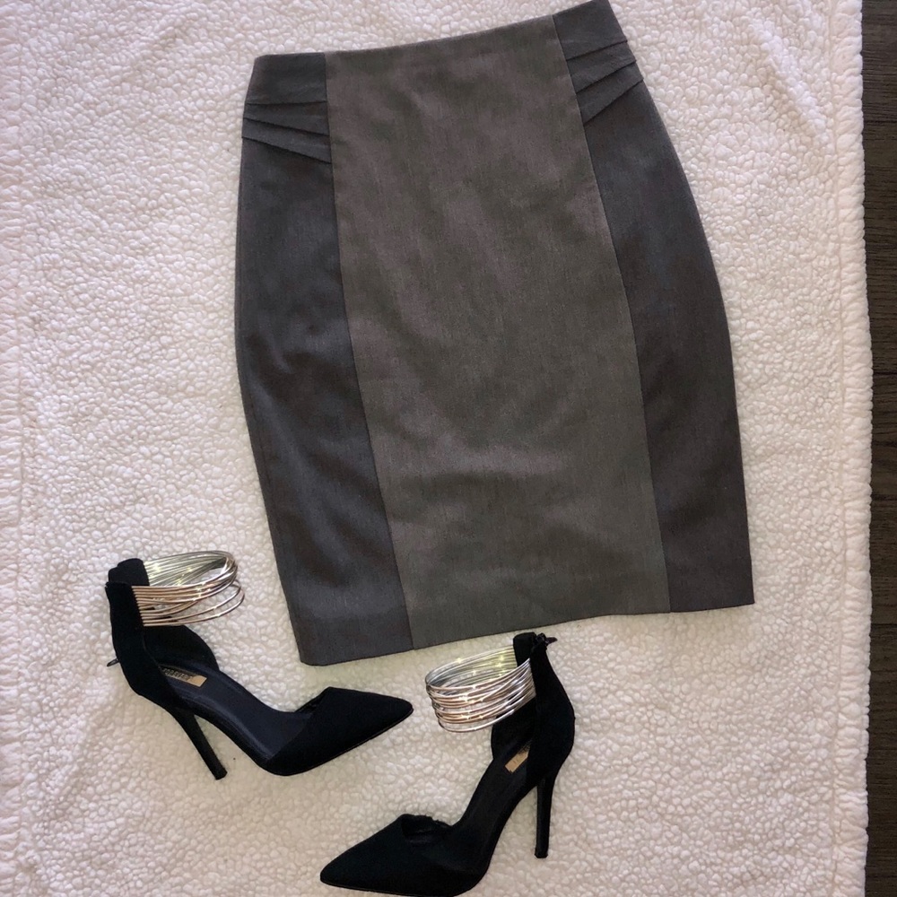 Express Gray High Waist Pintucked Pencil Skirt